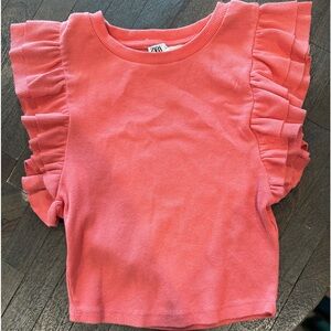 Zara ruffle sleeve tank, bright pink/orange color